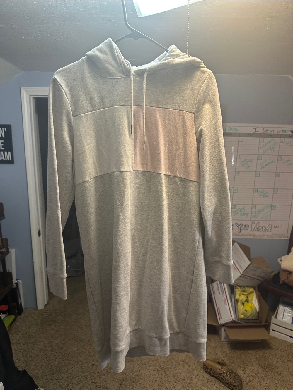 Tommy Hilfiger Light Gray and Pale Pink Hooded Midi Dress